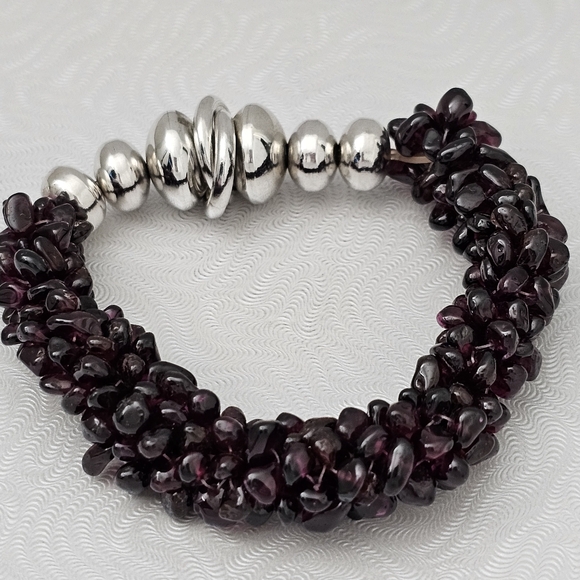 Silpada Super Rare Sterling Silver Garnet Nugget Bead Stretch Bracelet B0930 - Picture 2 of 11